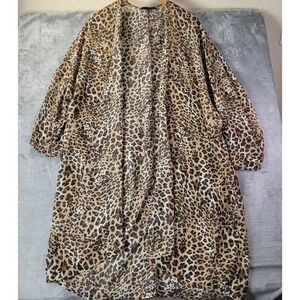 Womens Leopard Print‎ Duster Kimono Semi Sheer Open Front Cardigan Boho Layering
